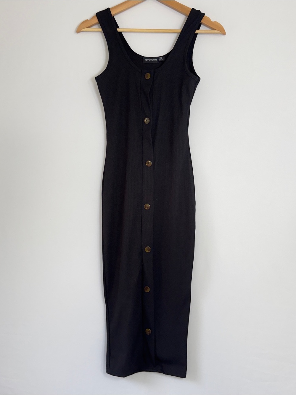 PrettyLittleThing UK 6 US 2 Black Ribbed Button Front Bodycon Maxi Dress